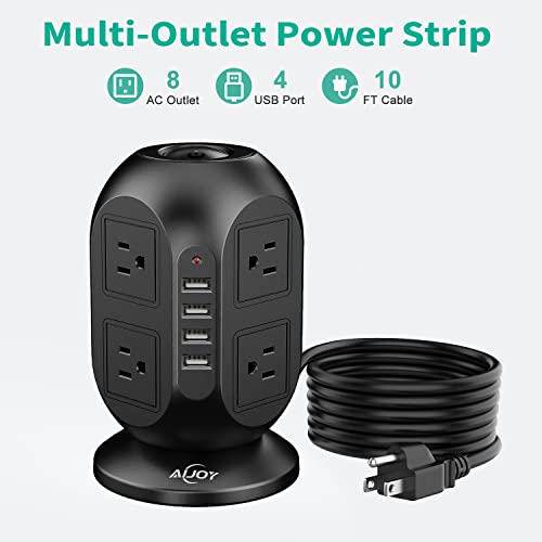 Power Strip Tower with USB Ports, AiJoy Surge Protector with 8 AC Outlets and 4 USB Ports, Fast Charging Station with Extension Cord 10FT, Office Supplies & Dorm Essentials - Image 6
