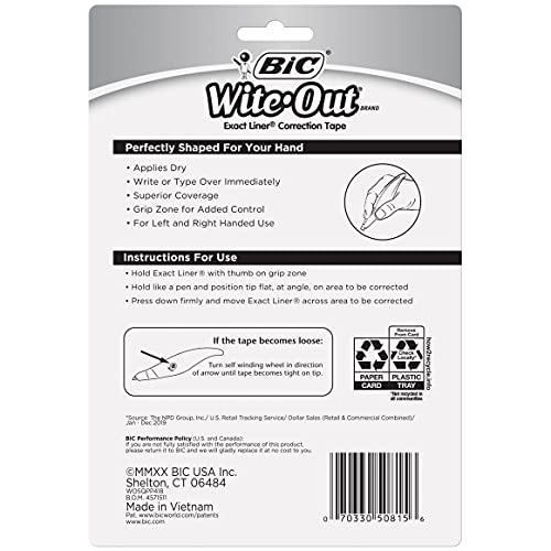 BIC Wite-Out Brand Exact Liner Correction Tape, 19.8 Feet, 4-Count Pack of white Correction Tape, Fast, Clean and Easy to Use Tear-Resistant Tape Office or School Supplies - Image 8
