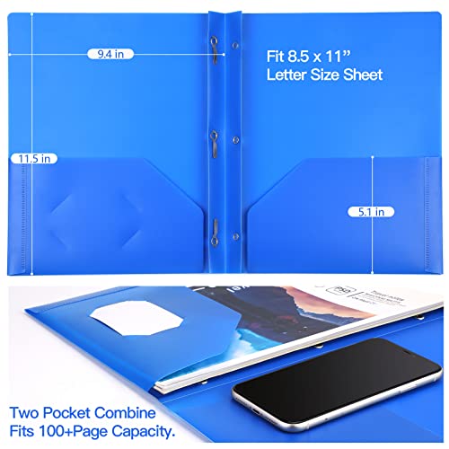 KTRIO Plastic Pocket Folders with Prongs, 5 Pack 2 Pocket Folders 3 Prong Folders with Pockets and Brads Heavy Duty Letter Size Colored Plastic Folders with Pocket and Prong for School Office Home - Image 9