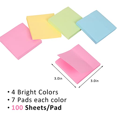 Sticky Notes 3x3 Inches Bulk 28 Pack 2800 Sheets Colored Self-Stick Pads, 100 Sheets/Pad, 4 Bright Colors (Yellow, Green, Pink, Blue) for Office Supplies, School, Home - Image 7