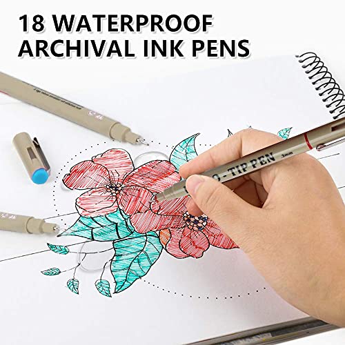 Shuttle Art 18 Pack Micro-line Pens, Waterproof Archival Ink, 11 Colors in 0.3MM Felt Tip & 7 Blacks in Sizes 0.15MM to 0.5MM Multiliner For Journaling Technical Illustrating Drawing Manga Zentangle - Image 6