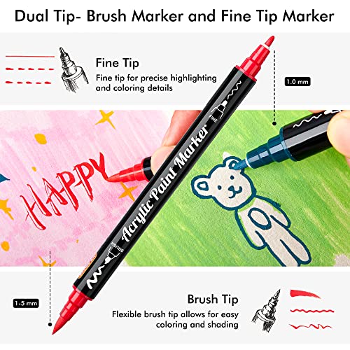 Shuttle Art 36 Colors Dual Tip Acrylic Paint Markers, Brush Tip and Fine Tip Acrylic Paint Pens for Rock Painting, Ceramic, Wood, Canvas, Plastic, Glass, Stone, Calligraphy, Card Making, DIY Crafts - Image 6
