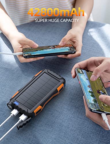 Power-Bank-Solar-Charger - 42800mAh Power Bank,Portable Charger,External Battery Pack 5V3.1A Qc 3.0 Fast Charging Built-in Super Bright Flashlight (Light Orange) - Image 4