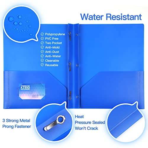 KTRIO Plastic Pocket Folders with Prongs, 5 Pack 2 Pocket Folders 3 Prong Folders with Pockets and Brads Heavy Duty Letter Size Colored Plastic Folders with Pocket and Prong for School Office Home - Image 8