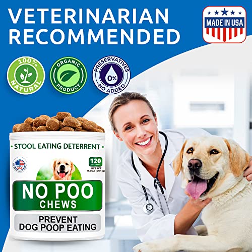 NO Poo Treats - Prevent Dog Poop Eating - Coprophagia Treatment - Stool Eating Deterrent - Probiotics & Enzymes - Digestive Health + Breath Aid - Made in USA - 120 Chews - Image 2