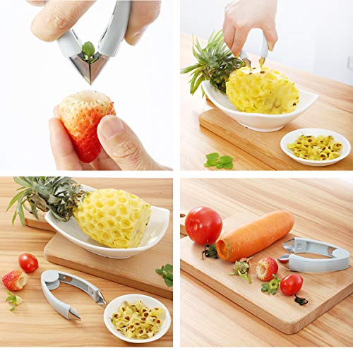 Strawberry Huller Stem Remover Tomato Corer Potato Pineapple Carrot Cutter Tool Kitchen Gadget Tweezers Peeler Utensil Clip for Fruit and Vegetable (Blue) - Image 2