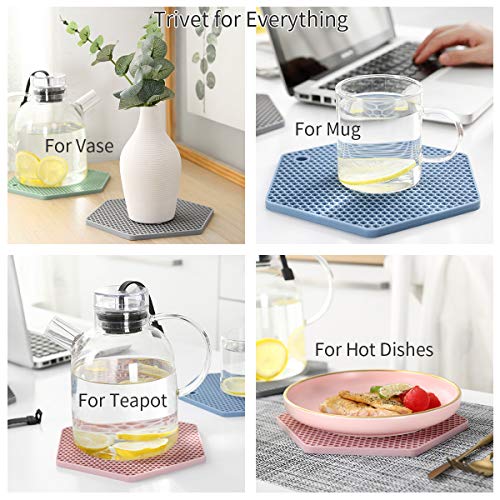 4 Packed Silicone Trivet Mats - DIY Different Size Dish Drying Mat, Hot Pot Holder for Pots & Pans, Non-Slip & Heat Resistant Kitchen Hot Pads for Countertops & Table,Teal - Image 4