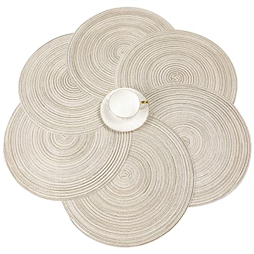 SHACOS Round Placemats Set of 6 Braided Circle Place Mat Washable 15 inch Table Mats for Kitchen Dining Table Mixed Color (Ivory, 6) - Image 3