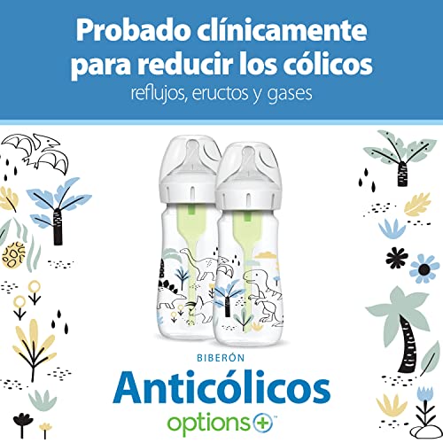 Dr. Brown's Natural Flow® Anti-Colic Options+™ Wide-Neck Baby Bottle Designer Edition Bottles, Dino Decos, 9oz/270mL, Level 1 Nipple, 2-Pack, 0m+ - Image 5
