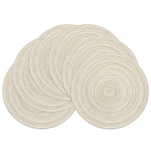 SHACOS Round Placemats Set of 6 Braided Circle Place Mat Washable 15 inch Table Mats for Kitchen Dining Table Mixed Color (Ivory, 6)