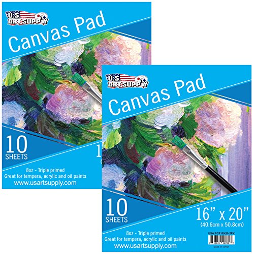 U.S. Art Supply 9" x 12" 10-Sheet 8-Ounce Triple Primed Acid-Free Canvas Paper Pad (Pack of 2 Pads)
