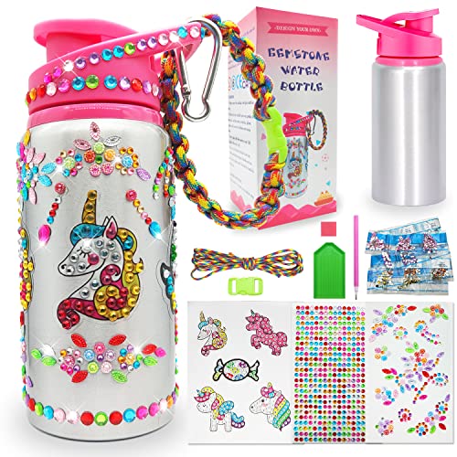 7July Decorate Your Own Water Bottle Kits for Girls Age 4-6-8-10,Unicorn Gem Diamond Painting Crafts,Fun Arts and Crafts Gifts Toys for Girls Birthday Christmas