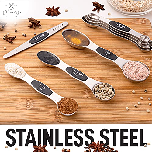 Zulay Kitchen Stackable Magnetic Spoons Set of 8 - Dual Sided Magnetic Measuring Spoons Set Fits In Spice Jars - Stainless Steel Measuring Spoons Magnetic For Dry and Liquid Ingredients (Black) - Image 7