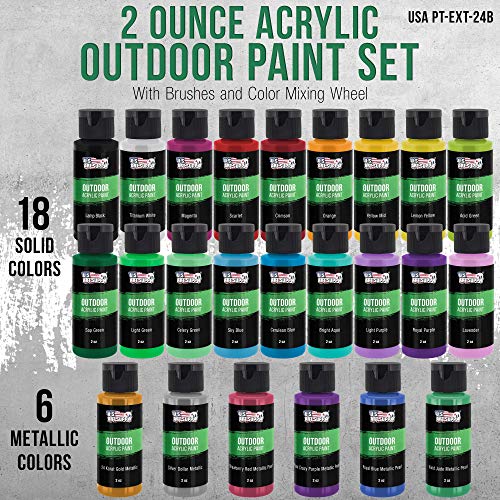 U.S. Art Supply Professional 24 Color Set of Outdoor Acrylic Paint in 2 Ounce Bottles, Plus a 7-Piece Brush Kit - Vivid Colors for Artists, Students - Use on Canvas, Rocks, Kids' Wood Crafts, and Toys - Image 6